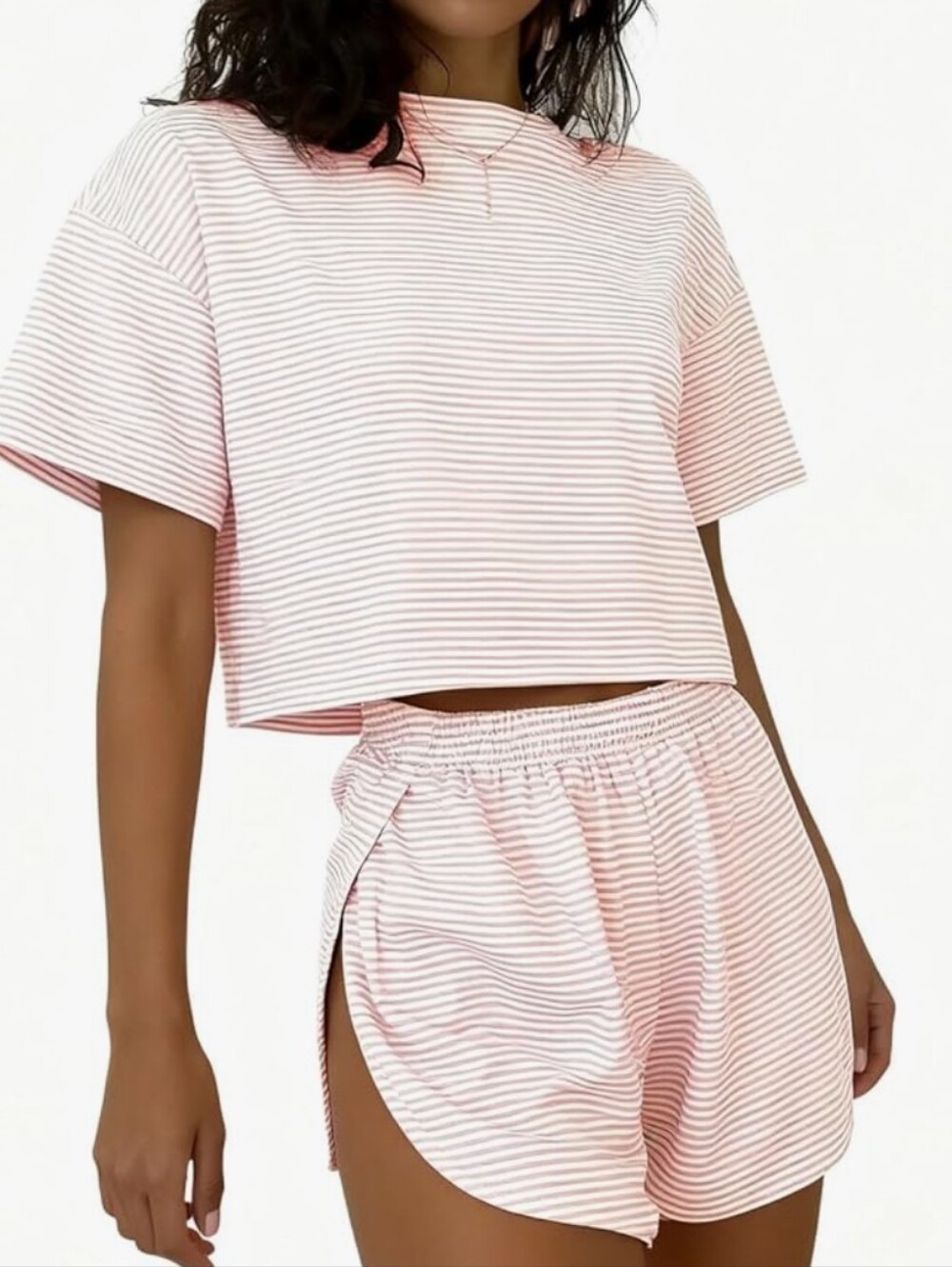 Bundle Of Two Striped Cotton-Blend Two-Piece Sleep Set - Pink & Grey - Picture 2 of 9